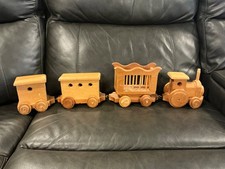 Vintage 1980  s handmade wood wooden train set with 4 cars