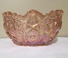 L E Smith Carnival Glass Bowl Iridescent Pink Comet in the Stars Sawtooth Vtg