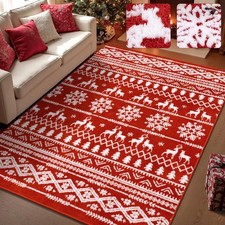 Christmas Area Rug 5x7, Non-Slip Washable Snowflake Living Room Rug with Rubb...