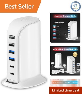 45W Fast Charging Station with Dual Type C Ports - USB Hub for Multiple Devices