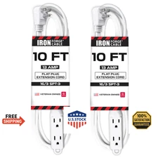 Iron Forge Cable 2-PK 10ft Flat Plug White 3-Outlet Extension Cord - 16AWG