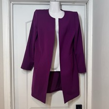 Tahari Arthur S Levine Longline Open Front Jacket Womens Sz 6 Purple Blazer