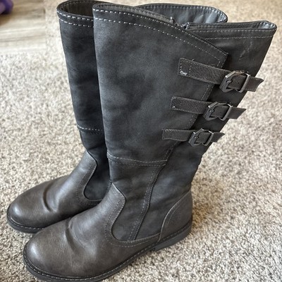 PATRIZIA DERCETIS GREY TALL BOOTS Women's Size 7 Fleece Lined Zip Buckle