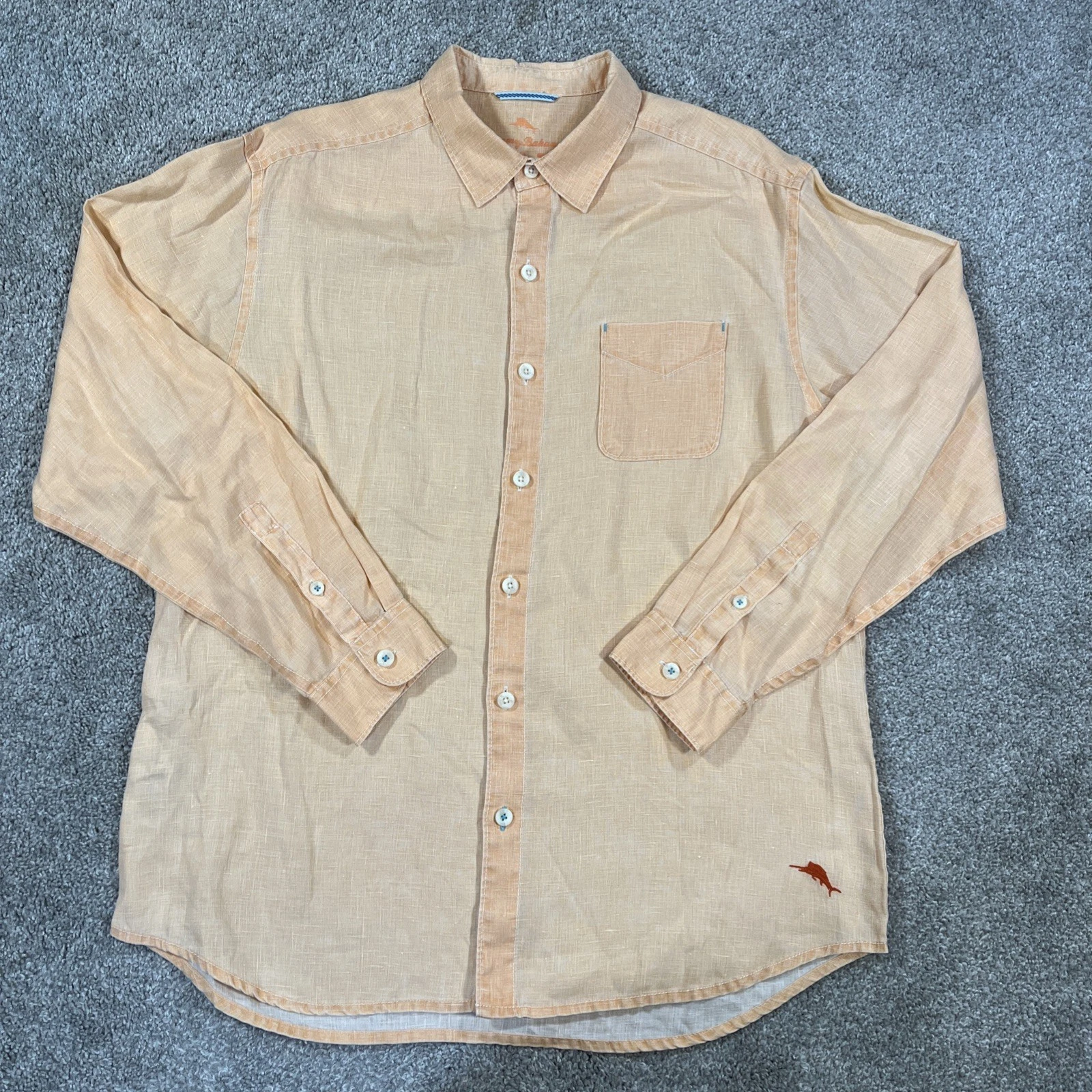 Tommy Bahama Relax L Peach 100%Linen Shirt Long Sleeve Button Front Casual Beach