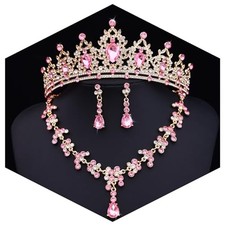 Tiaras and Crowns Jewelry Set for Women Tiaras Earrings and Necklace for Pink