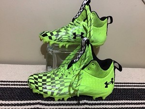 Under Armour Boys' Football Cleats Green Black Checkered Size 2.5Y