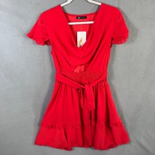 Prettygarden Women's Midriff Cutoff Mini Dress Size M Red Smocked Waist NWT