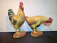 A PAIR OF VINTAGE CRATE PROSPECTS FINELY CARVED ROOSTERS CHICKENS by ANN
