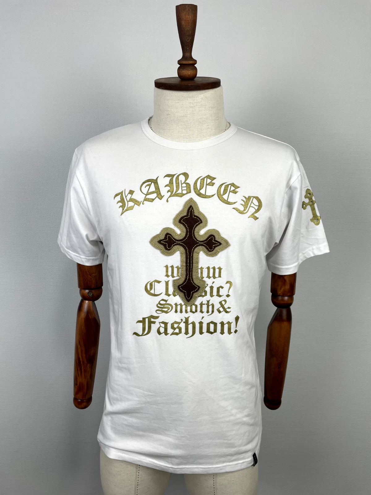 KABEEN White Big Center Logo Short Sleeve Men's T-Shirt Sz L