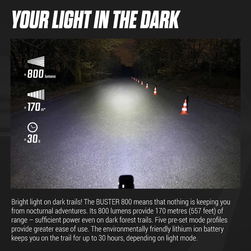 Luz delantera para bicicleta Sigma Buster 800 800 lúmenes USB-C, 5 modos, IPX4, montable Foto 4 de 4