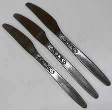 Vtg Holland Amefa Tulip Time Flatware Stainless 3 Dinner Knives MCM  8 1/4"