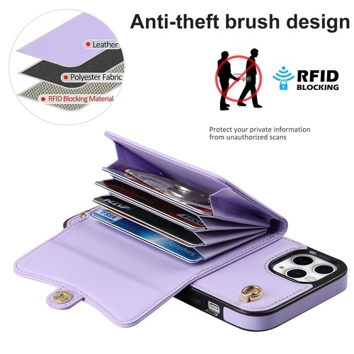 Leather RFID Blocking Wallet Case Strap Cover for iPhone 15 14 Plus 13 12 mini X - Picture 35 of 71