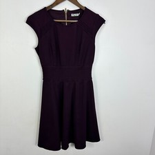 Eliza J Fit Flare Mini Dress Women 8 Plum Cap Sleeve Cocktail Quiet Luxury Chic