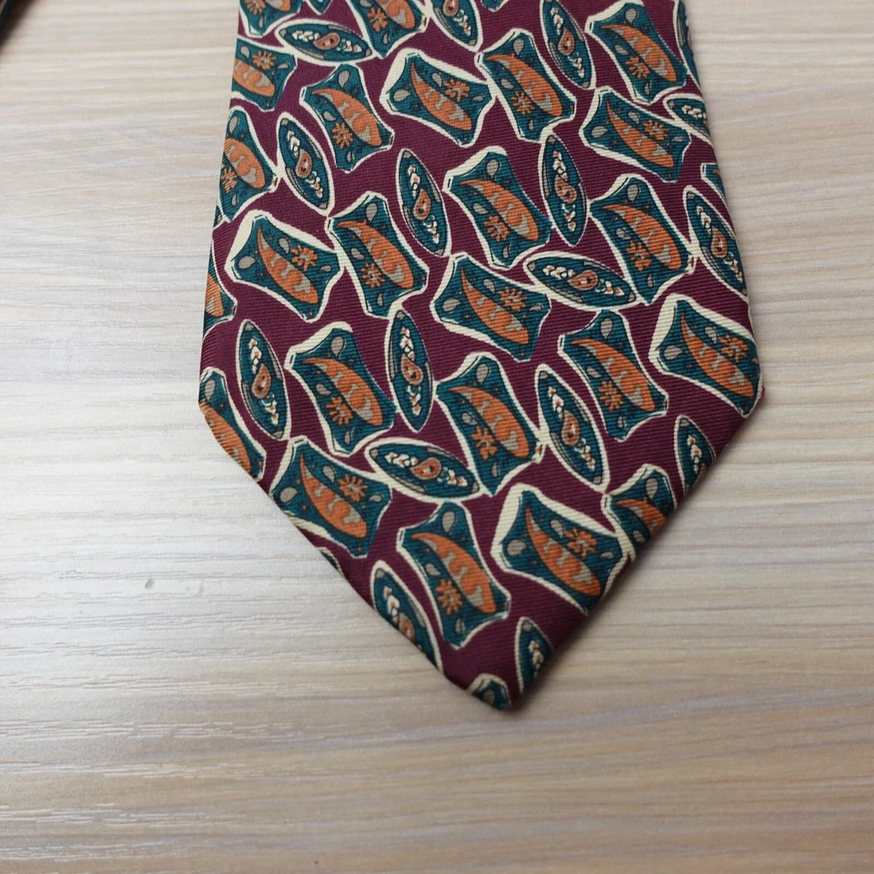 Corbata para el cuello para hombre roja abstracta cachemira Art Deco borgoña vestido ropa de carrera STONEHENGE Foto 4 de 4