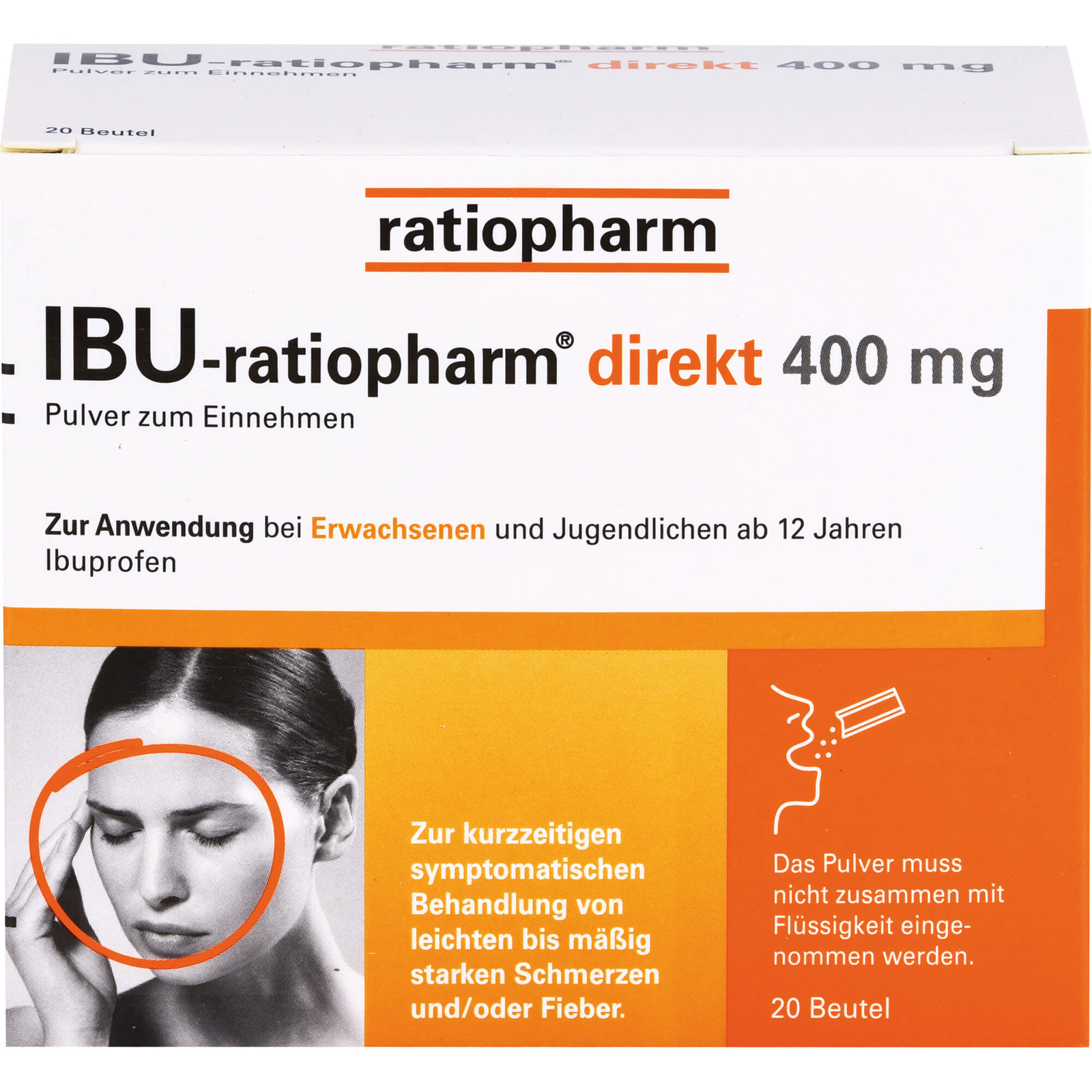 IBU-ratiopharm direkt 400 mg Pulver bei Schmerzen und , 20 St. Beutel 11722423