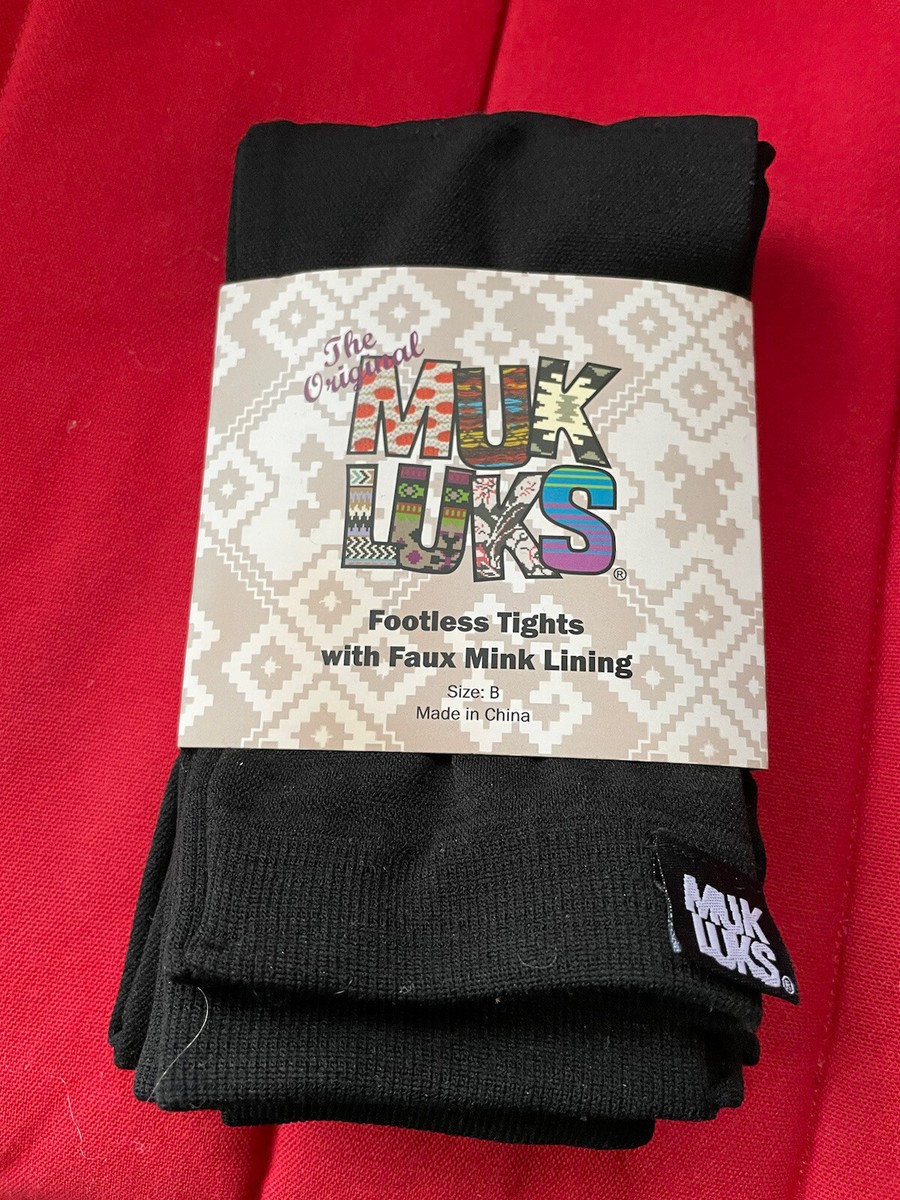 Muk Luk Fleece Footless Tights Mink Lining Size B Medium Black NWT