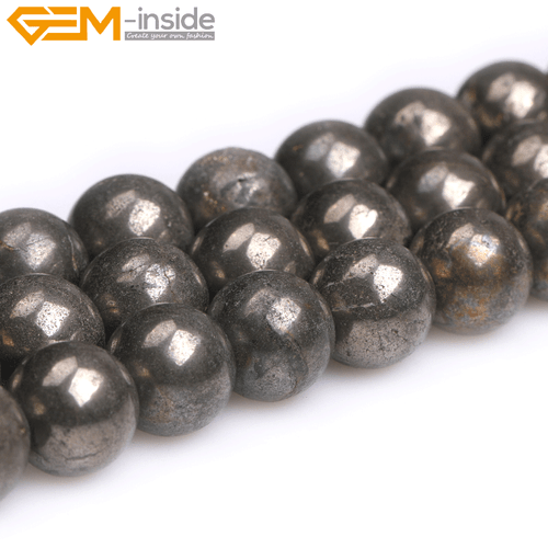 15" Natural Gray Pyrite Round Beads - Big Hole Loose Stone Jewellery Craft - Picture 32 of 34
