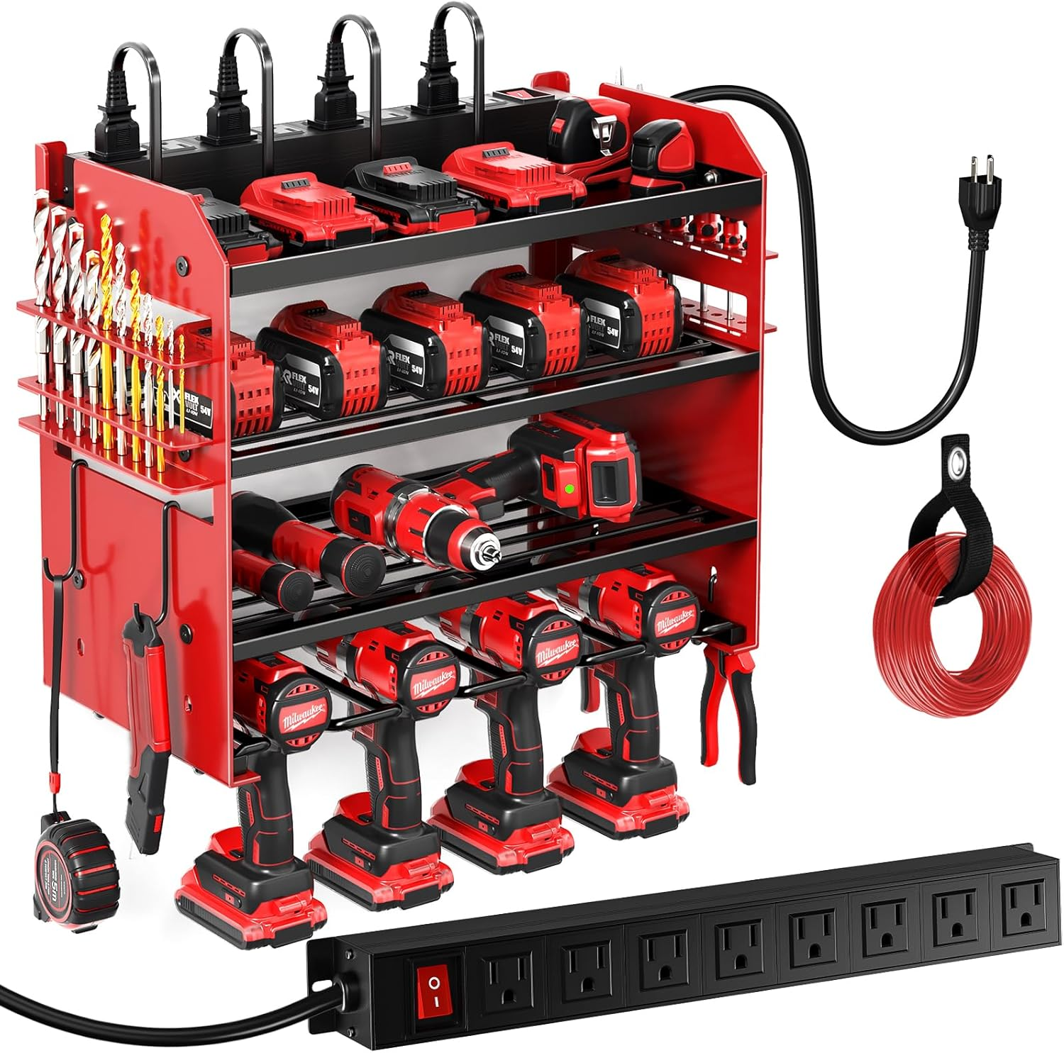 Wall Mount Power Tool Organizer with 8 Storage Slots and Charging Station