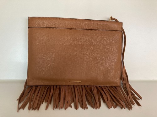 Rebecca Minkoff Leather Stevie Clutch With Suede Fringe Almond - NWT - Picture 3 of 9