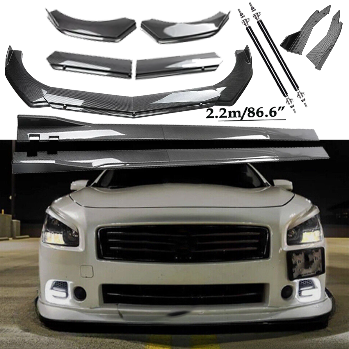 Nissan Maxima ST Carbon Fiber Front Lip Spoiler & Side Skirt Body Kit