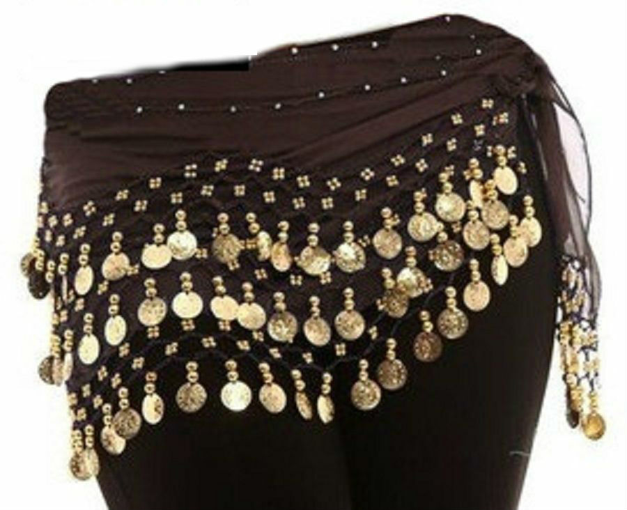 3 ROWS Belly Dance Costume Belt Skirt Hip Wrap Outfit Gold Coin - Foto 8