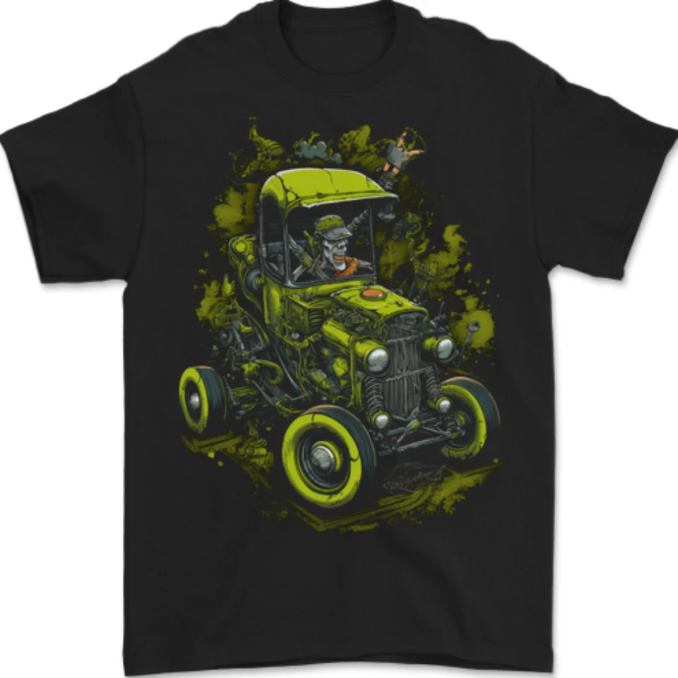 T-Shirt Zombie Hot Rod Halloween Horreur Pour Hommes 100% Coton - Photo 1/1