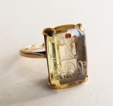 Bague OR + citrine  intaille Prince de Galle orfèvre "RWF" gold ring  intaglio