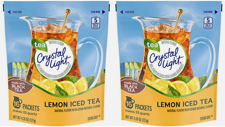 2X Crystal Light Natural Lemon Iced Tea, 16 packets each, total 32 packets