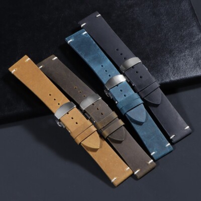 High Quality Genuine Leather Watch Strap Butterfly Buckle Band 18/20/22/24mm