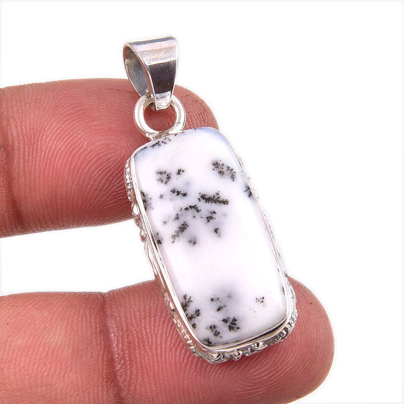 Natural Dendrite Opal Gemstone 925 Solid Sterling Silver Gift Pendant 1.5