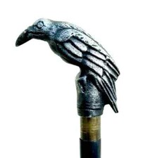 Antique Raven Skull Walking Stick Carving Raven Crow Handle Unisex Wooden Stick