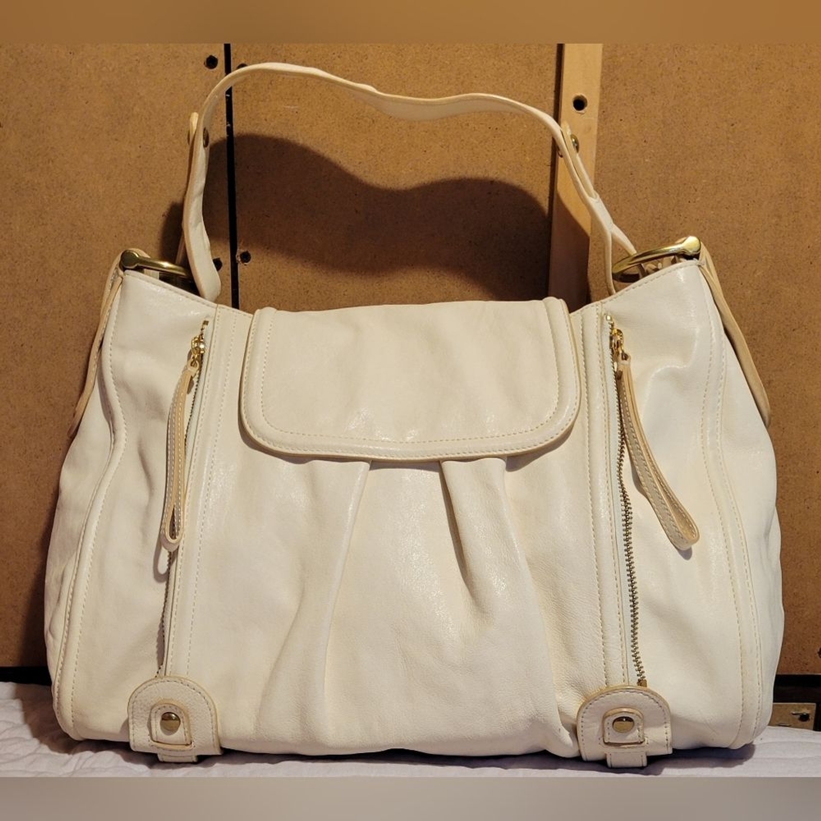 Kooba Leather Bag Purse Cream Color Y2K Hobo Shoulder Bag Purse