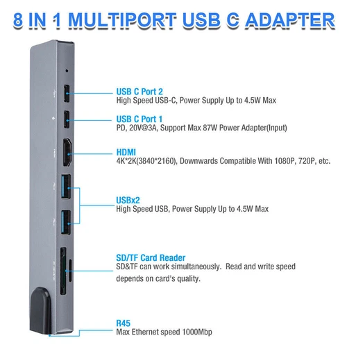 8 in 1 Multiport USB-C Hub Type C To USB 3.0 4K Adapter For Macbook Pro/Air US - Picture 4 of 17