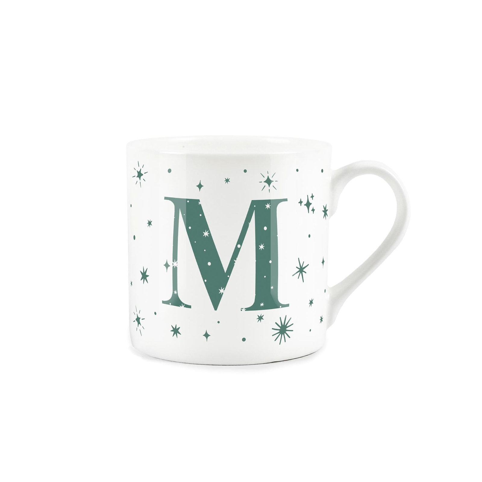 Personalised Initial Bone China Tea/Coffee Mug Gift - Teal Star Letter M