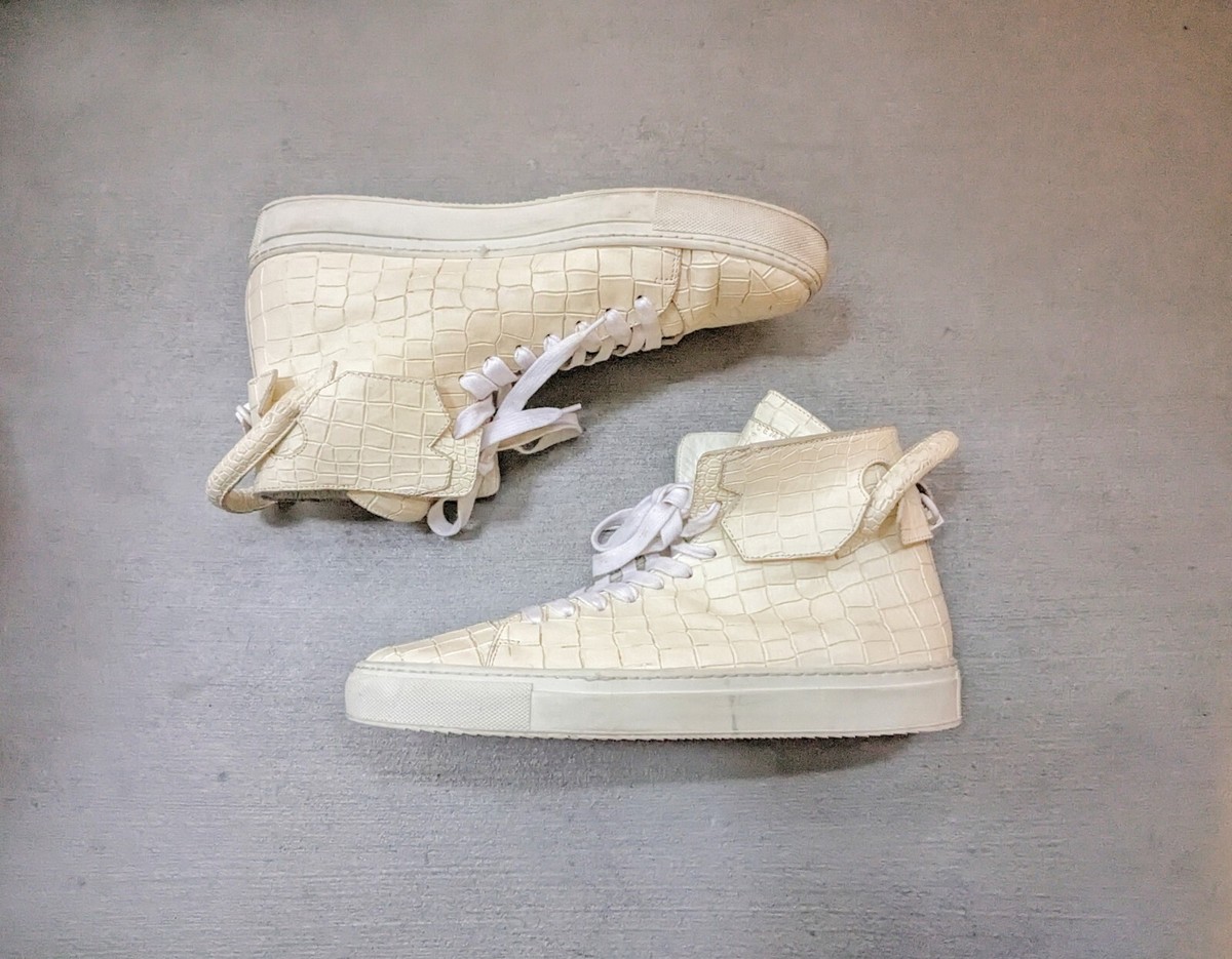BUSCEMI ブシェミ ハイカット レザー スニーカー ホワイト 26cm Buscemi X En Noir Sneakers White Croc Men 11 44 Leather High Tops