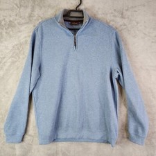 Mens Tasso Elba Pullover Sweater Blue Supima 100 Cotton 1/4 Zip Long Sleeve L