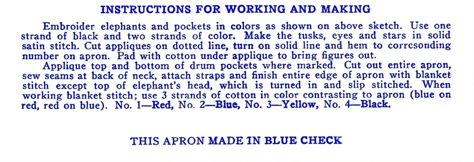 Child's Apron PATTERN Sz ~2-4 Years~ Elephant Applique Bib Singer 1306 - Image 4 of 4