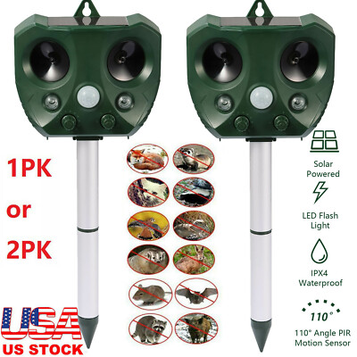 Solar Power Ultrasonic Animal Repeller Pest Repellent Dog Cat Deer Garden Tool