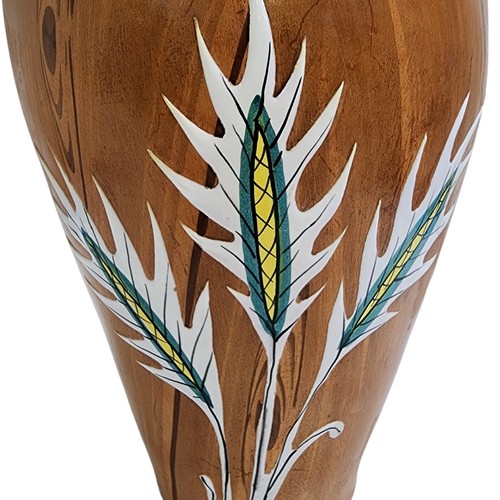 Fiamma Italy 960 Ceramic Vase Wood Grain Pattern Leaves Scalloped Top 8.5" Rare - Picture 4 of 15