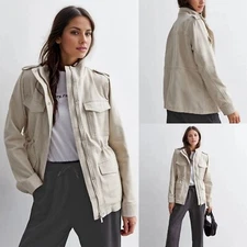 New Woman's New Look Canvas Military Style 4 Pocket Jacket Stone/Ivory £40 6-20