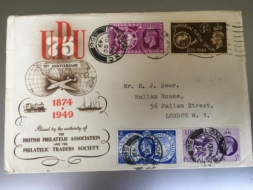 GB STAMPS RARE FIRST DAY COVER 1949 UPU 75TH ANNIVERSARY LONDON
