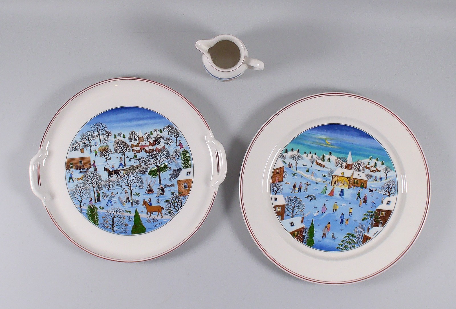 Villeroy & Boch NAIF CHRISTMAS Round Chop Platter, Creamer, Handled Cake Plate