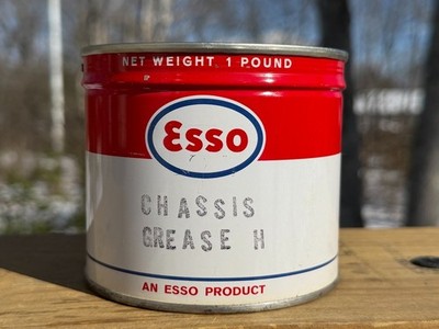 FULL NOS ESSO 1 lb. CHASSIS GREASE H Old Tin Oil Can Free Ship