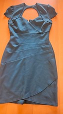 GUESS Ruched Puff Sleeve Bodycon Mini Dress Backless Zip V-Neck Size 10
