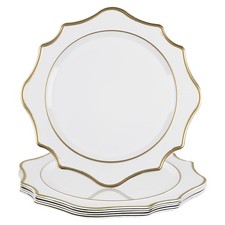 13 Inch White Charger Plates Set Of 6 Scallop Gold Rim Round Plastic Settings