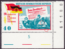 DDR Plattenfehler #1107 F25 (1965) postfrisch mit Unterrand