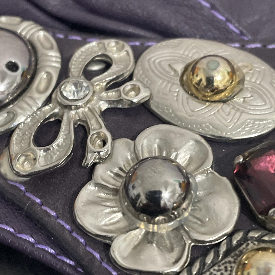 Cinturón de cuero FURLA para mujer plateado/gemas hebilla cuero vintage raro retro MCM Foto 4 de 4