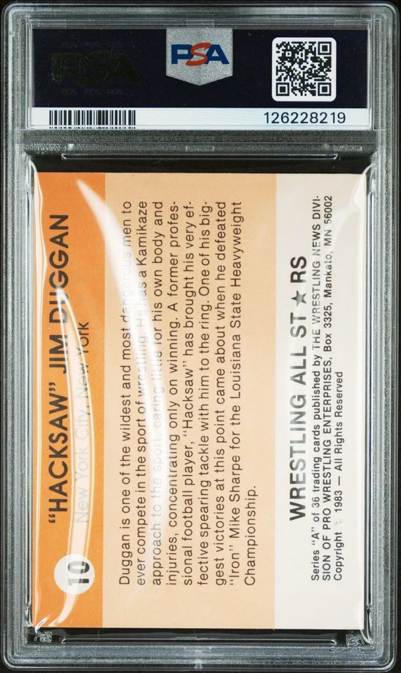 HACKSAW JIM DUGGAN 1983 LUCHA LIBRE TODAS LAS ESTRELLAS NOVATO RC #10 PSA 5 HOF WWE WWF WCW Foto 2 de 3