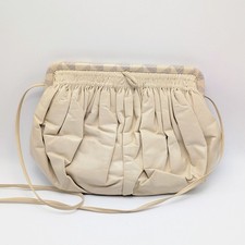 Vintage Sharif Cream Leather Gathered Frame Shoulder Bag Clutch Made in USA 80s