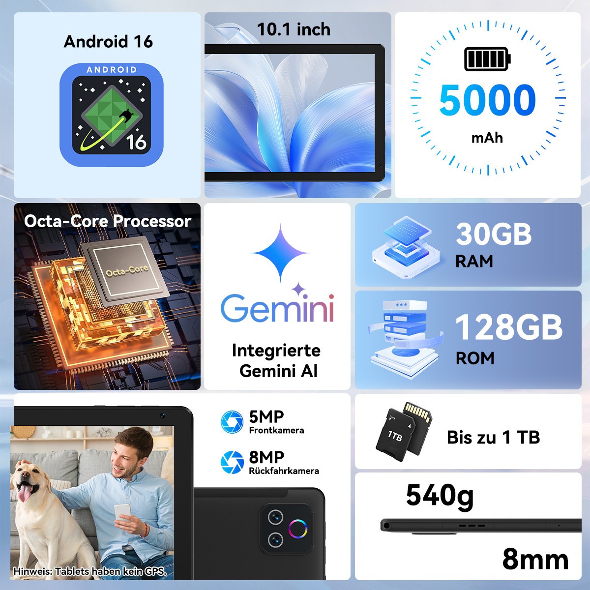 Tablet 10,1 pollici Android con 128 GB di memoria foto 3